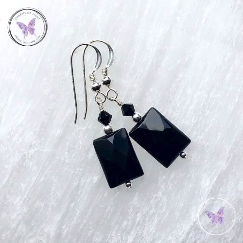 Black Onyx Facet Rectangle Earrings